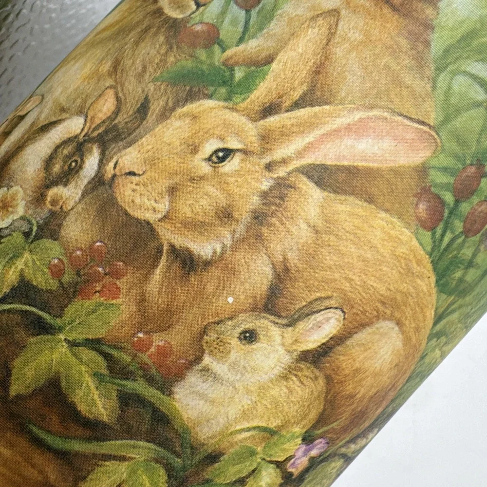 Easter Storage Tin‎ Container Cookie Treat Bunny Rabbit Family Vintage 90s Lid